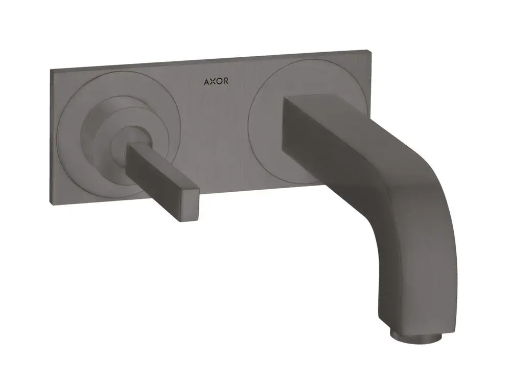Waschtischmischer von AXOR für Wandmontage mit einem Hebel und einem geraden Auslauf. Oberfläche in brushed black chrome.
